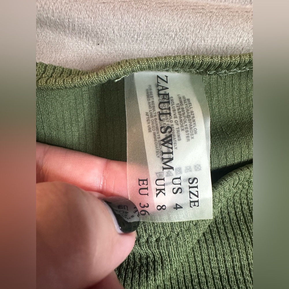 Zaful Olive Green Ribbed Bandeau Women’s Bikini Set - Picture 4 of 6
